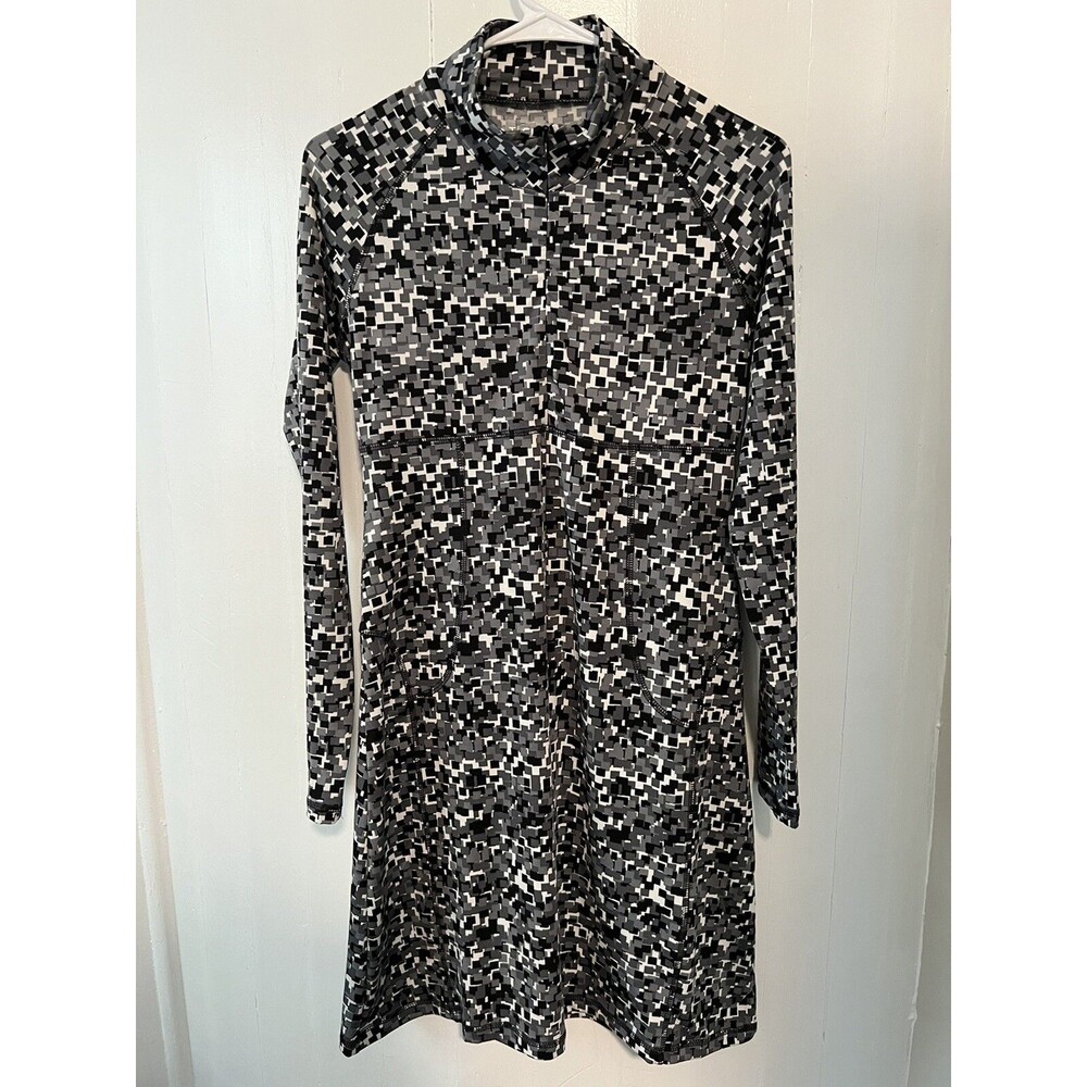 Soybu Women's Black Gray Geometric high neck stretchy Long Sleeve Dress Size S